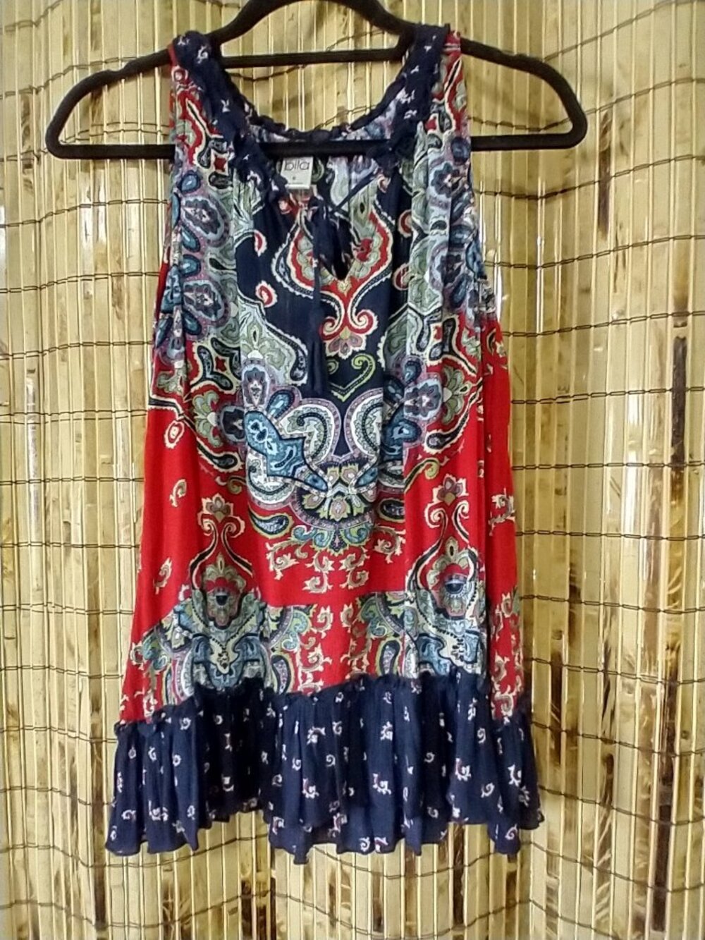 Bila Paisley & Geometric Print Ruffled Tank Top (Size Small)